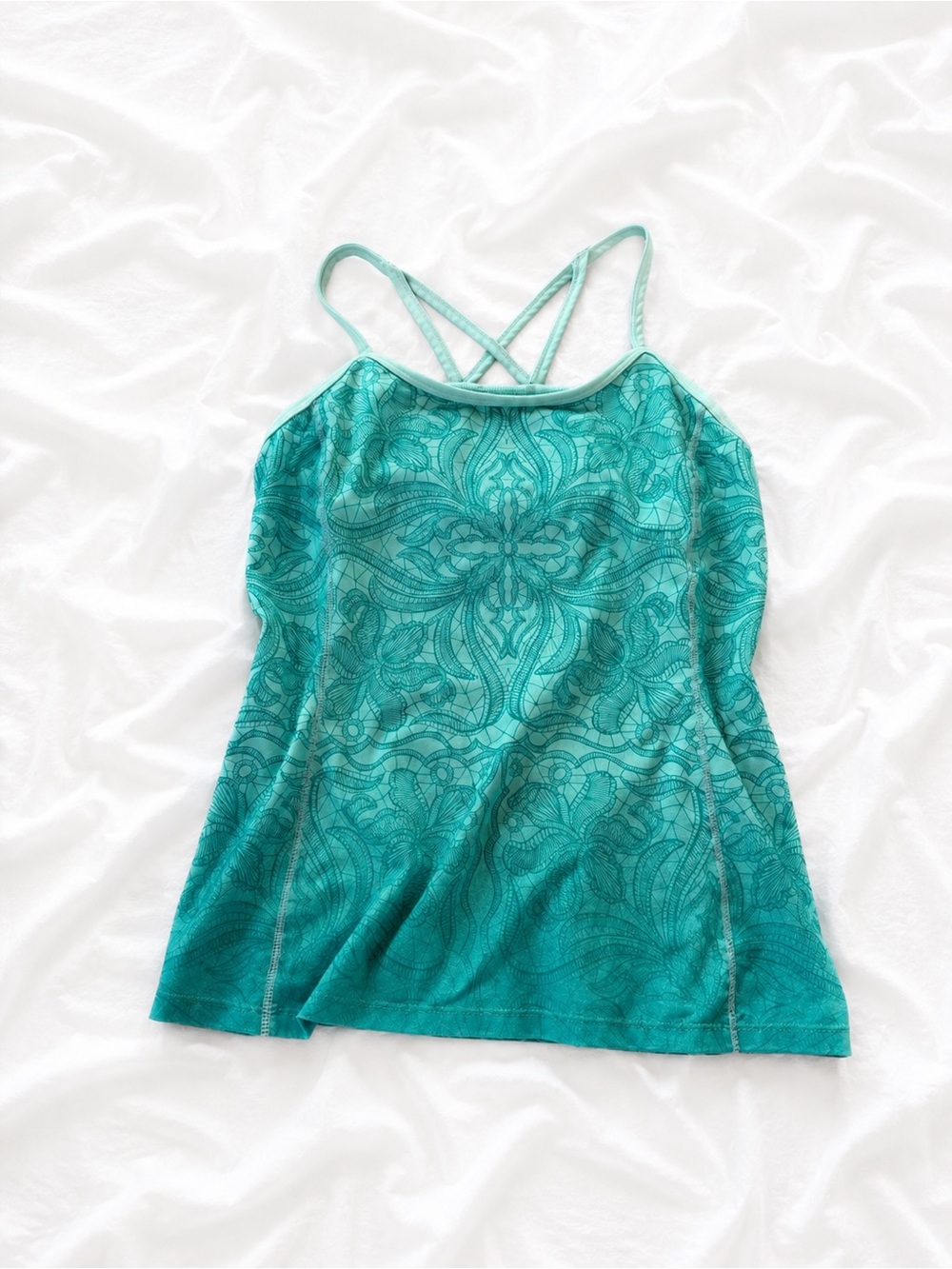Athleta Teal Patterned Crisscross Camisole